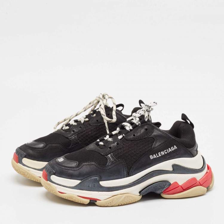Pre Owned Balenciaga Black Leather and Mesh Triple S Sneakers Size 39