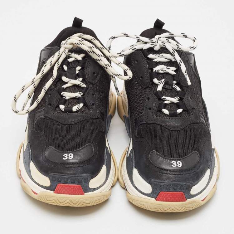 Pre Owned Balenciaga Black Leather and Mesh Triple S Sneakers Size 39