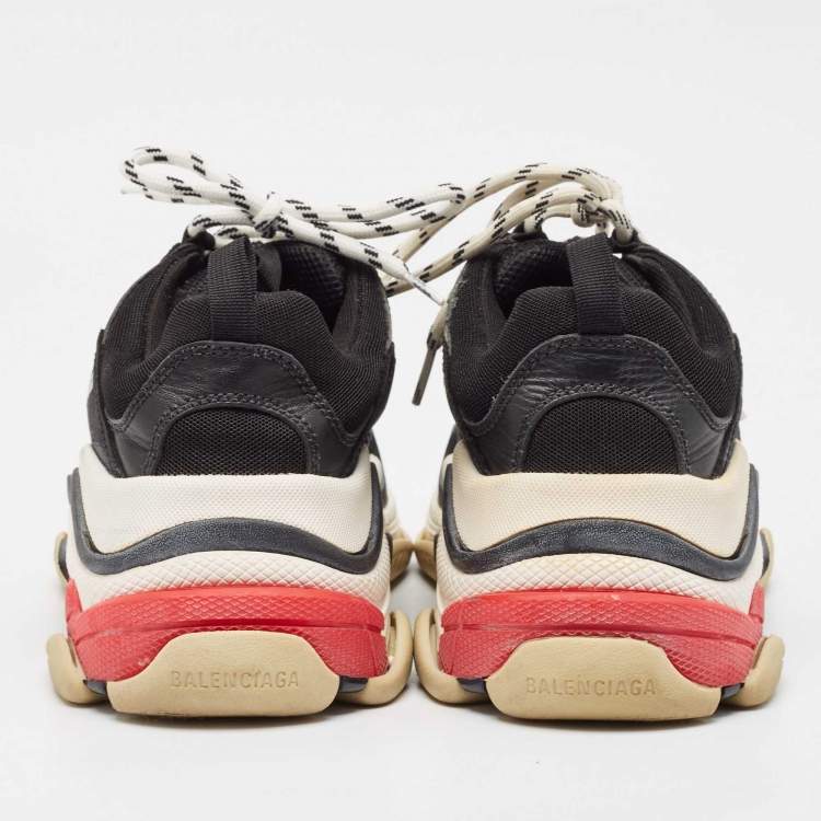 Pre Owned Balenciaga Black Leather and Mesh Triple S Sneakers Size 39