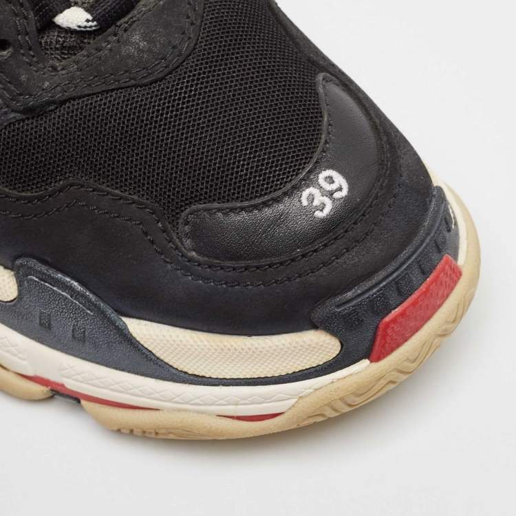 Pre Owned Balenciaga Black Leather and Mesh Triple S Sneakers Size 39