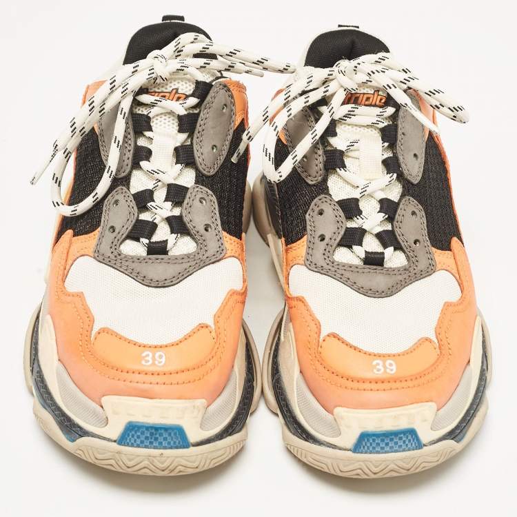 Pre Owned Balenciaga Multicolor Mesh and Leather Triple S Sneakers Size 39