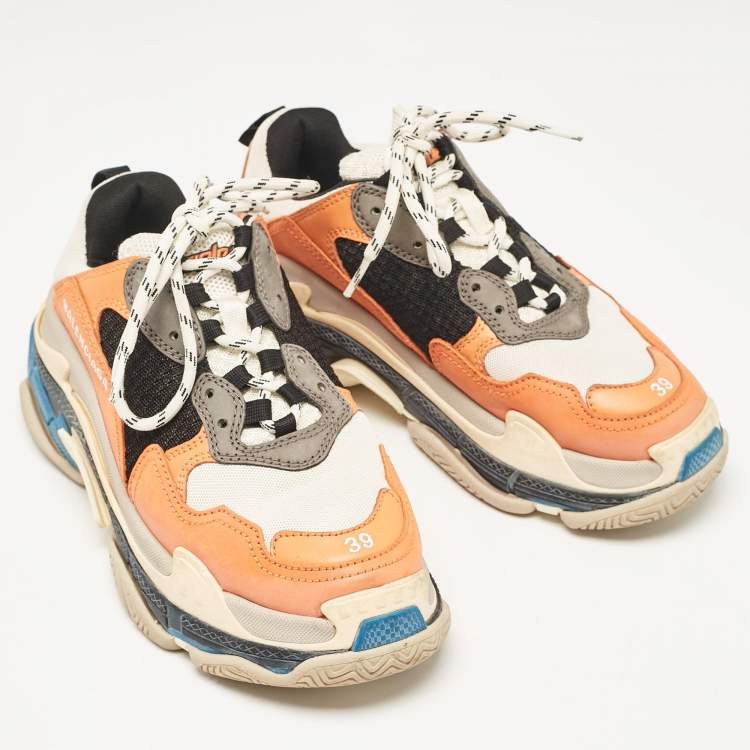 Pre Owned Balenciaga Multicolor Mesh and Leather Triple S Sneakers Size 39