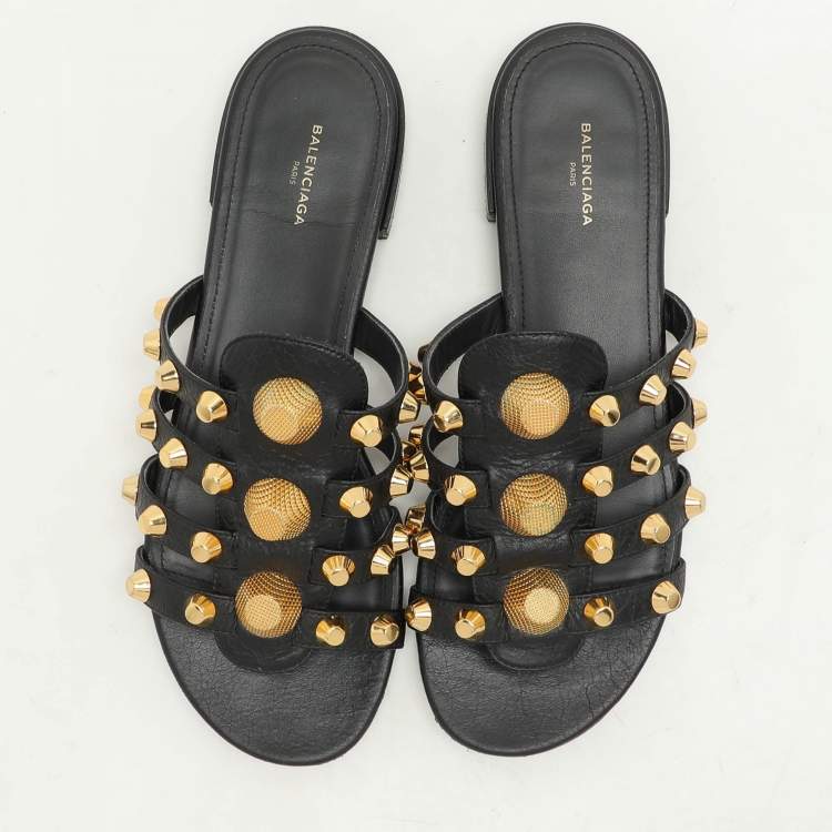 Pre Owned Balenciaga Black Leather Arena Flats Size 37