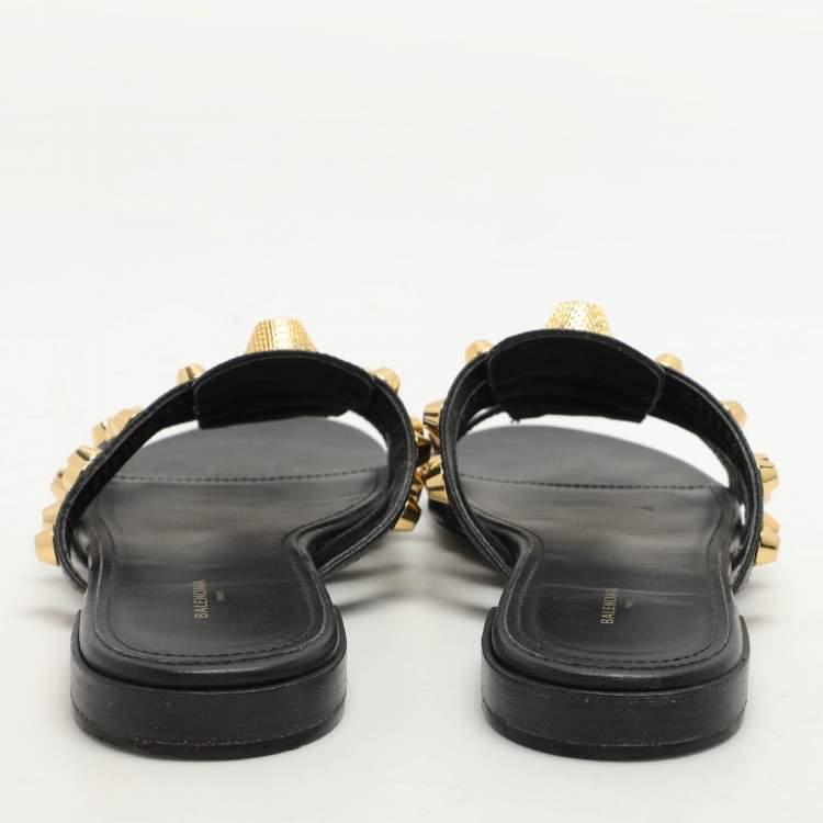 Pre Owned Balenciaga Black Leather Arena Flats Size 37