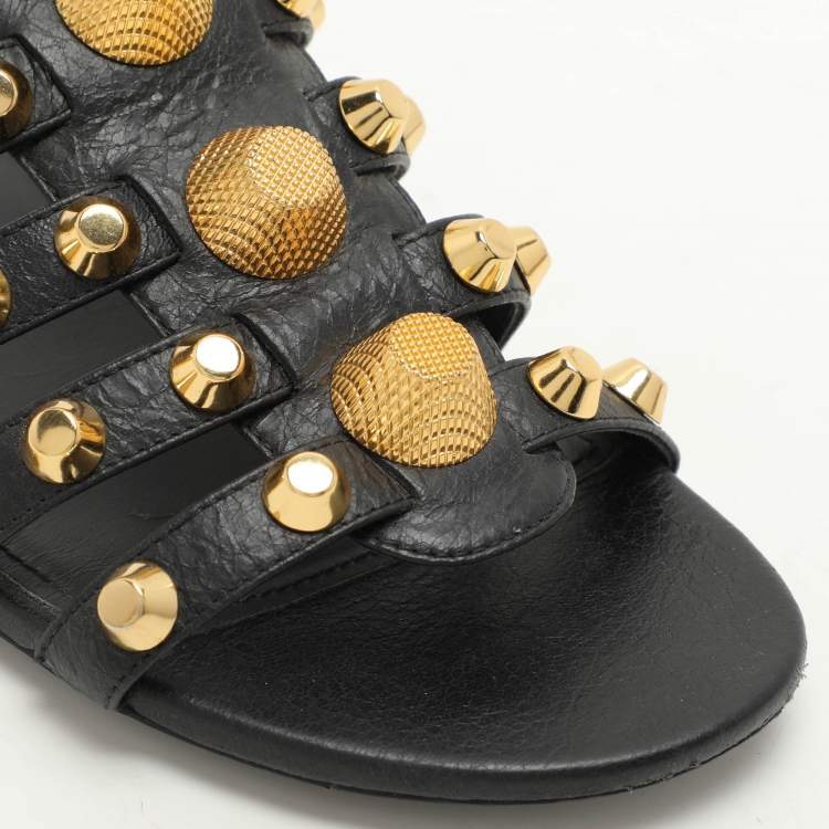 Pre Owned Balenciaga Black Leather Arena Flats Size 37