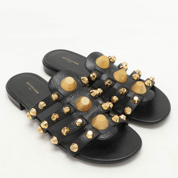 Pre Owned Balenciaga Black Leather Arena Flats Size 37