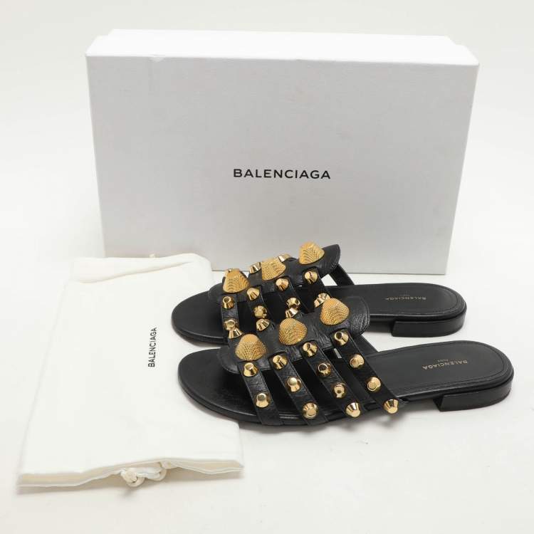 Pre Owned Balenciaga Black Leather Arena Flats Size 37