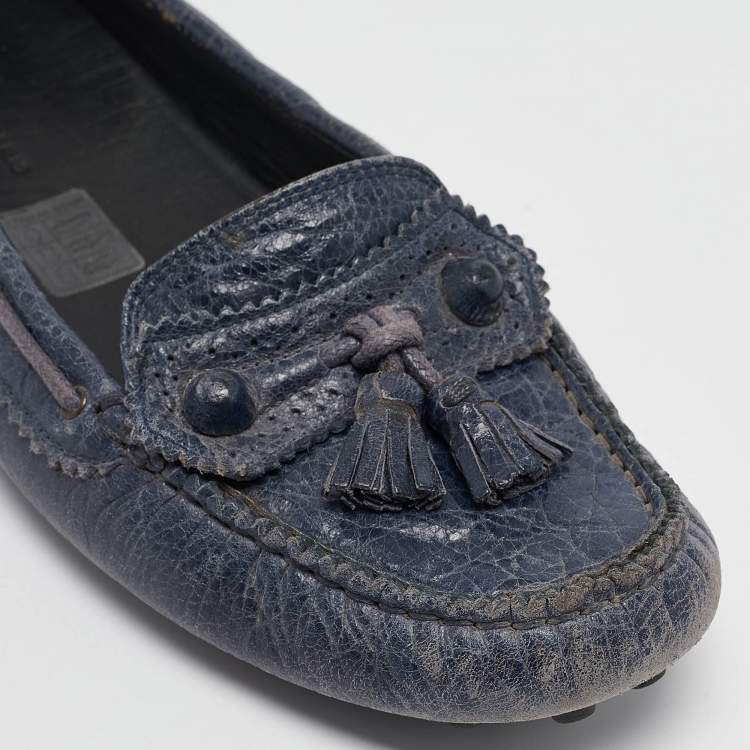 Pre Owned Balenciaga Navy Blue Leather Arena Loafers Size 39