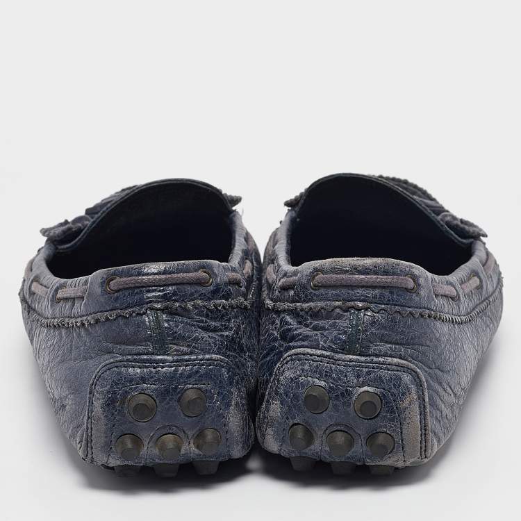 Pre Owned Balenciaga Navy Blue Leather Arena Loafers Size 39
