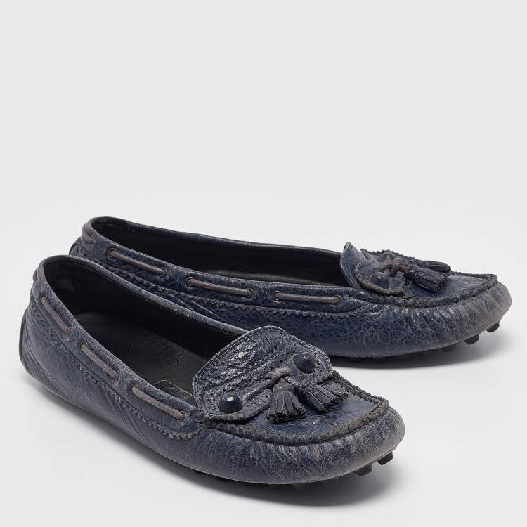 Pre Owned Balenciaga Navy Blue Leather Arena Loafers Size 39