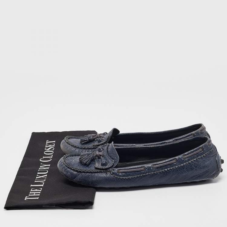 Pre Owned Balenciaga Navy Blue Leather Arena Loafers Size 39