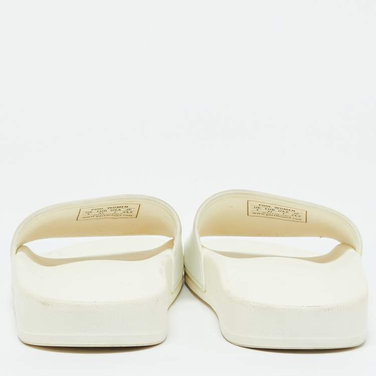 Pre Owned Balenciaga White Rubber Logo Pool Slides Size 37