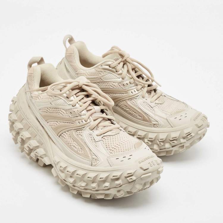 Pre Owned Balenciaga Beige Faux Leather and Mesh Defender Sneakers Size 38