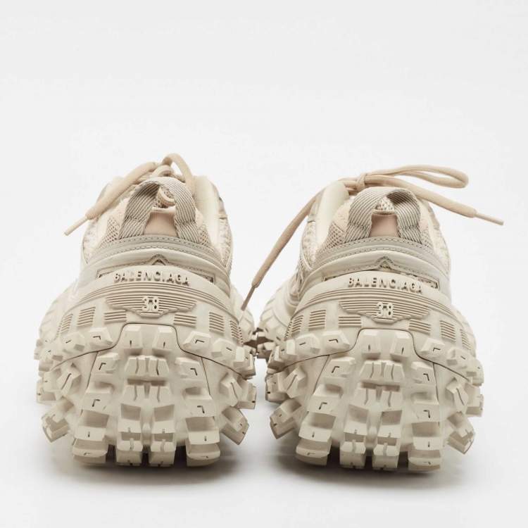 Pre Owned Balenciaga Beige Faux Leather and Mesh Defender Sneakers Size 38
