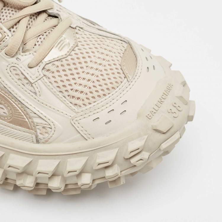 Pre Owned Balenciaga Beige Faux Leather and Mesh Defender Sneakers Size 38