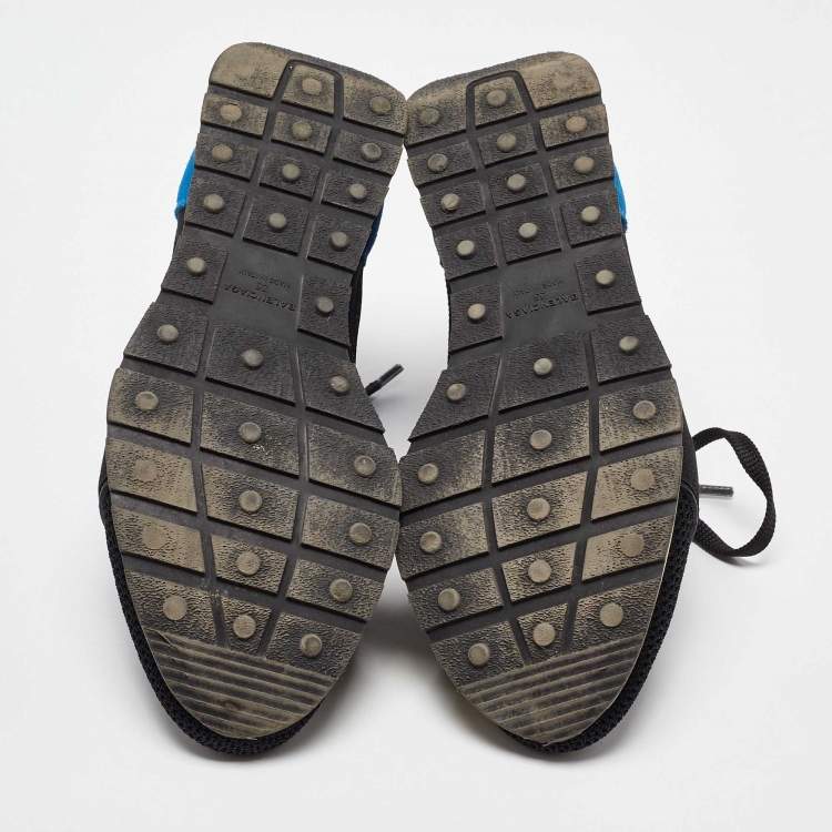 Pre Owned Balenciaga Black/Blue Mesh and Leather Race Runner Sneakers Size 35