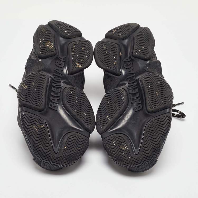 Pre Owned Balenciaga Black Leather and Mesh Triple S Sneakers Size 38