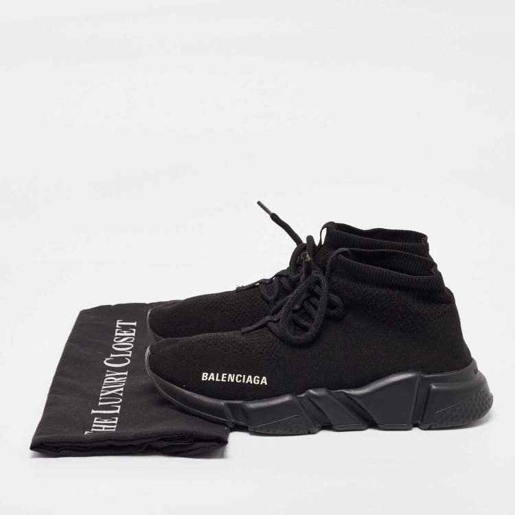 مملوكة مسبقًا Balenciaga Black Knit Fabric Speed 2.0 Lace up Sneakers Size 37