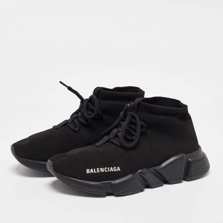 مملوكة مسبقًا Balenciaga Black Knit Fabric Speed 2.0 Lace up Sneakers Size 37