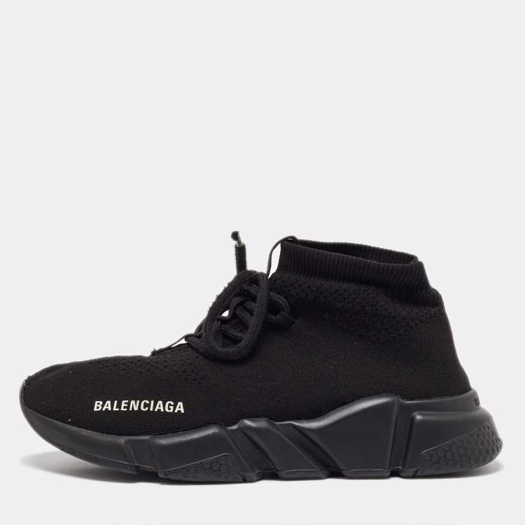 مملوكة مسبقًا Balenciaga Black Knit Fabric Speed 2.0 Lace up Sneakers Size 37