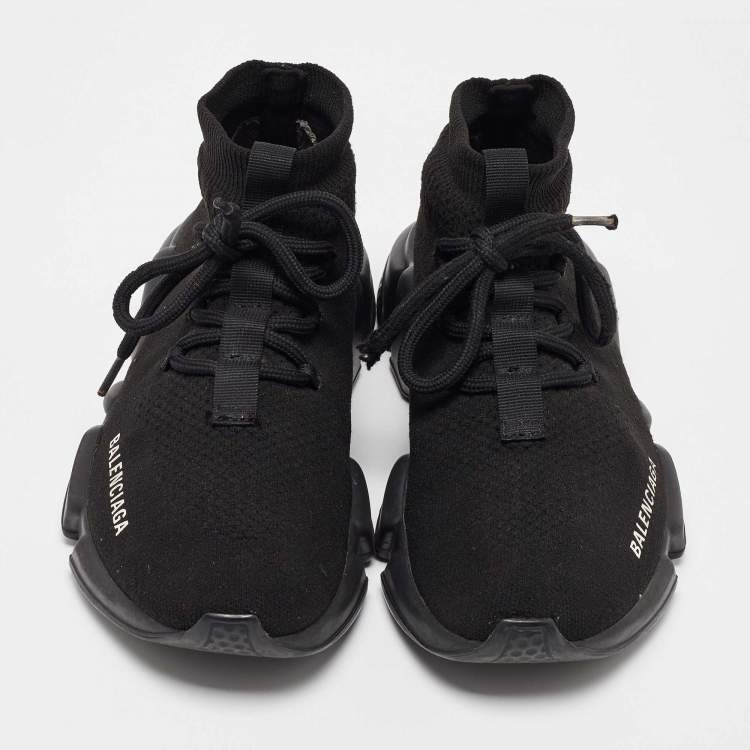 مملوكة مسبقًا Balenciaga Black Knit Fabric Speed 2.0 Lace up Sneakers Size 37