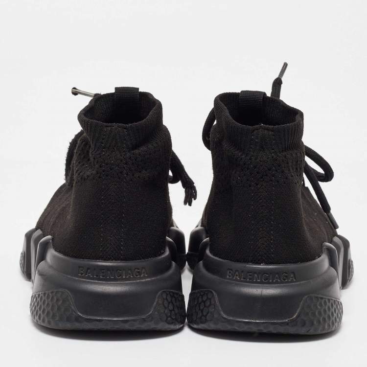 مملوكة مسبقًا Balenciaga Black Knit Fabric Speed 2.0 Lace up Sneakers Size 37
