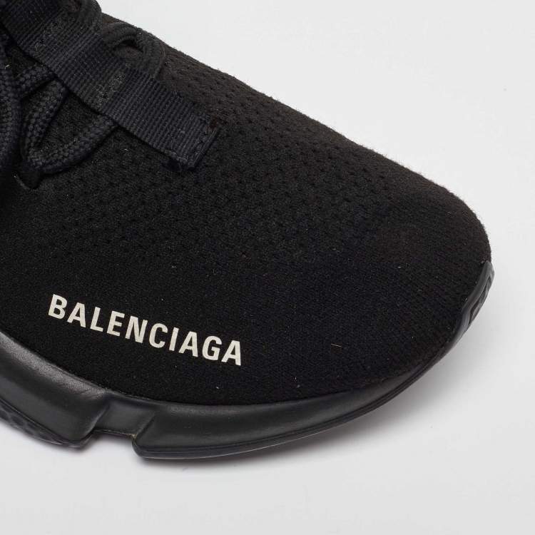 مملوكة مسبقًا Balenciaga Black Knit Fabric Speed 2.0 Lace up Sneakers Size 37