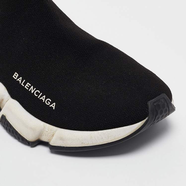 Pre Owned Balenciaga Black Knit Fabric Speed High Top Sneakers Size 37