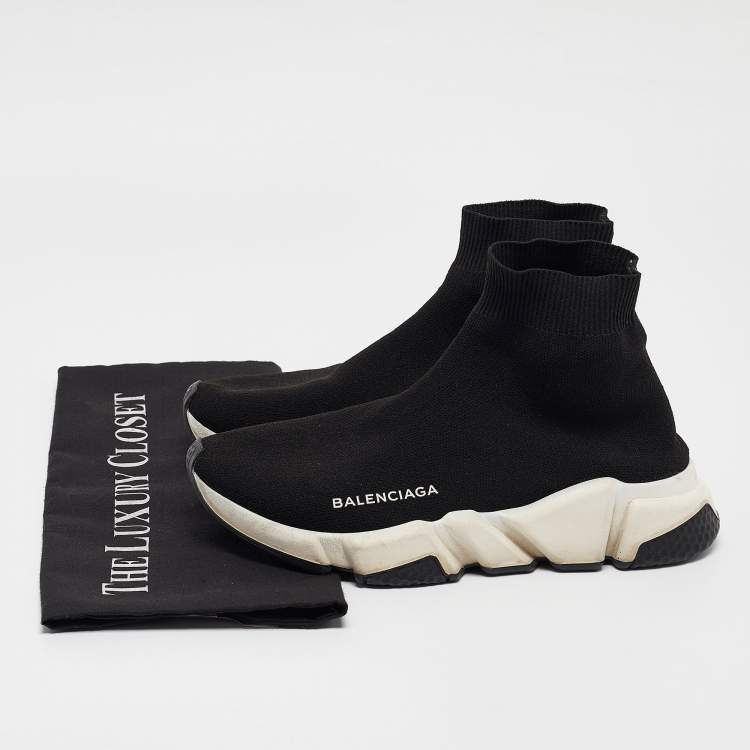 Pre Owned Balenciaga Black Knit Fabric Speed High Top Sneakers Size 37