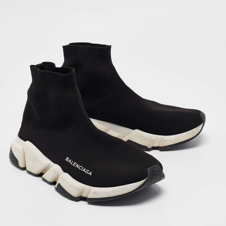 Pre Owned Balenciaga Black Knit Fabric Speed High Top Sneakers Size 37
