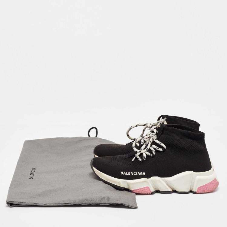 Pre Owned Balenciaga Black Knit Fabric Speed Trainer Lace up Sneakers Size 37