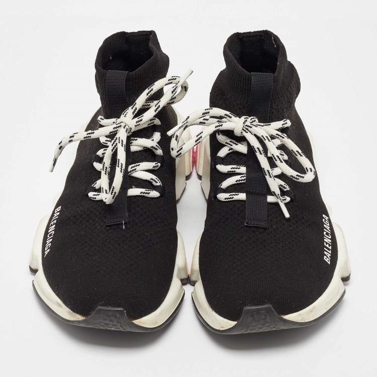 Pre Owned Balenciaga Black Knit Fabric Speed Trainer Lace up Sneakers Size 37