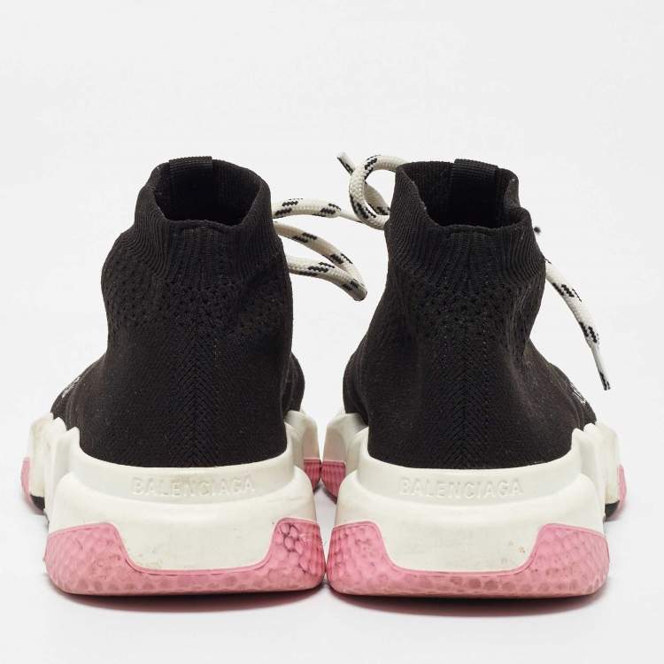 Pre Owned Balenciaga Black Knit Fabric Speed Trainer Lace up Sneakers Size 37