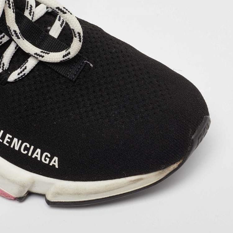 Pre Owned Balenciaga Black Knit Fabric Speed Trainer Lace up Sneakers Size 37