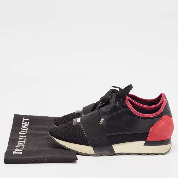 Pre Owned Balenciaga Black/Pink Leather and Mesh Race Runner Sneakers Size 39