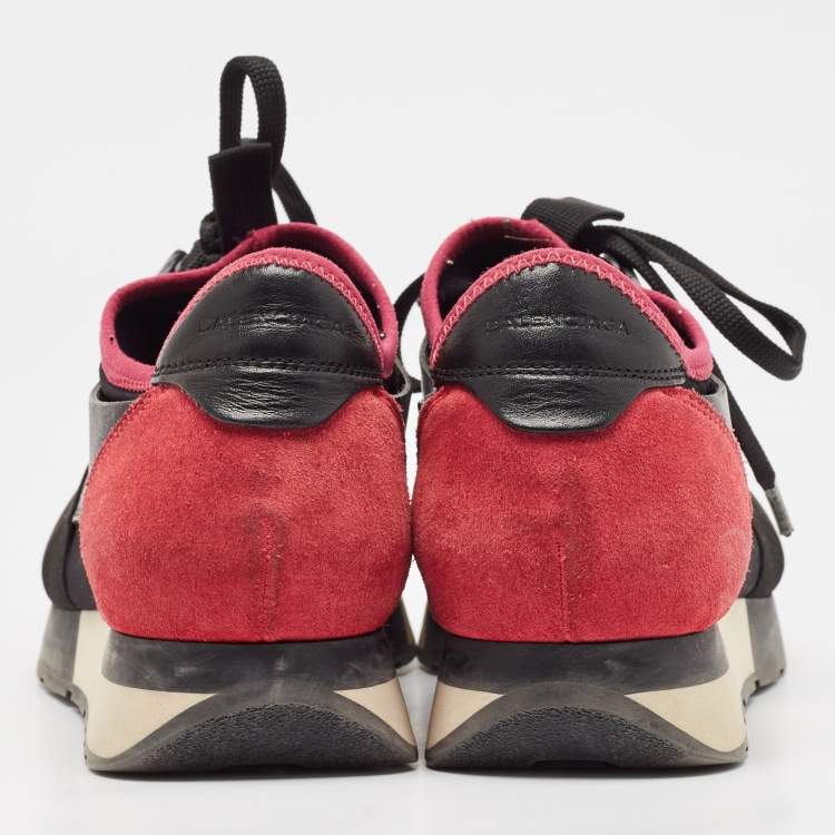 Pre Owned Balenciaga Black/Pink Leather and Mesh Race Runner Sneakers Size 39