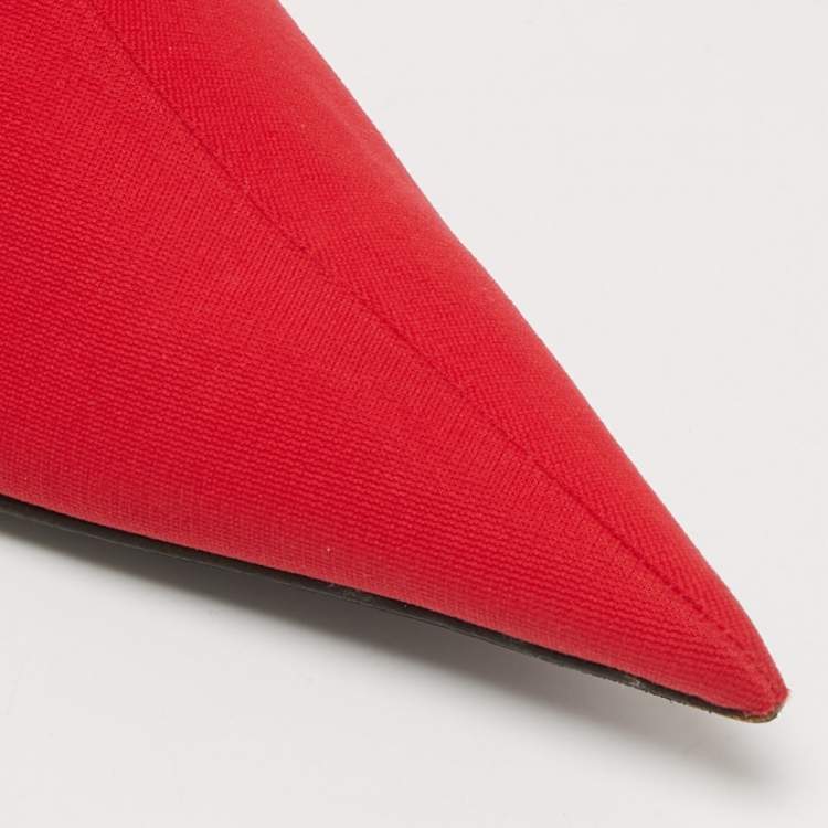 Pre Owned Balenciaga Red Stretch Fabric Knife Mid Calf Boots Size 39