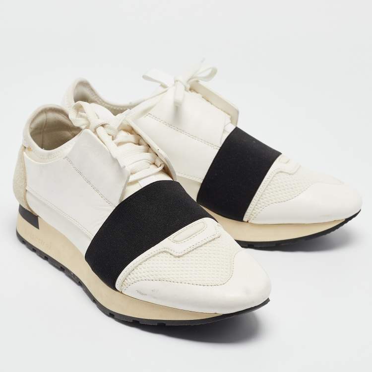 Pre Owned Balenciaga White Leather and Mesh Race Runner Low Top Sneakers Size 40