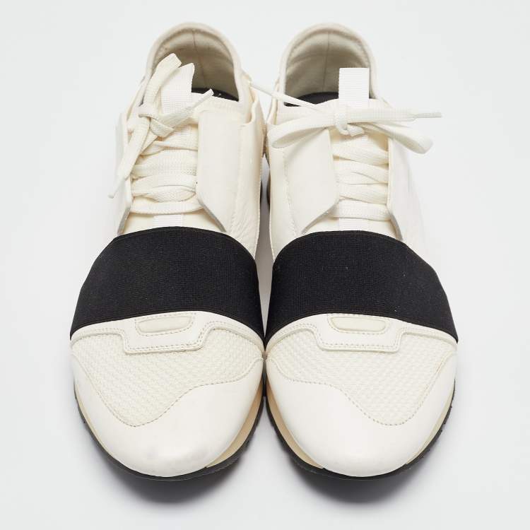 Pre Owned Balenciaga White Leather and Mesh Race Runner Low Top Sneakers Size 40