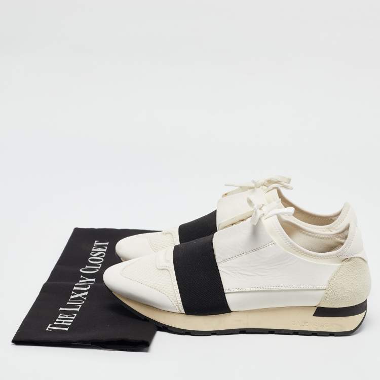 Pre Owned Balenciaga White Leather and Mesh Race Runner Low Top Sneakers Size 40