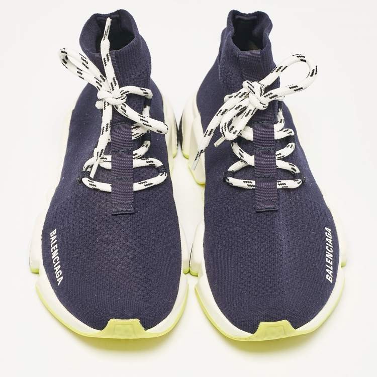 مملوكة مسبقًا Balenciaga Blue Fabric Speed Trainer High Top Sneakers Size 39