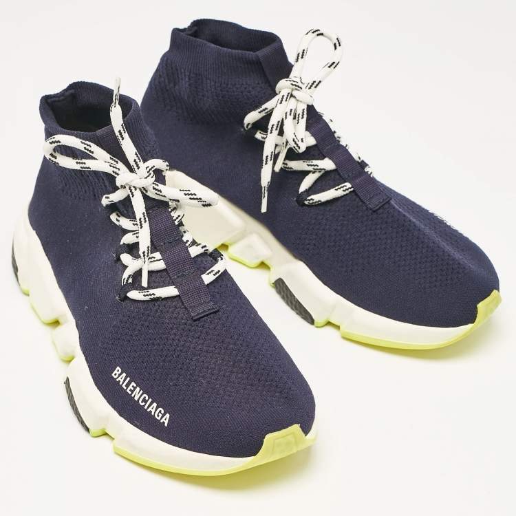 مملوكة مسبقًا Balenciaga Blue Fabric Speed Trainer High Top Sneakers Size 39