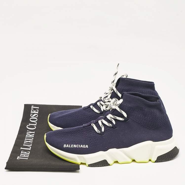 مملوكة مسبقًا Balenciaga Blue Fabric Speed Trainer High Top Sneakers Size 39