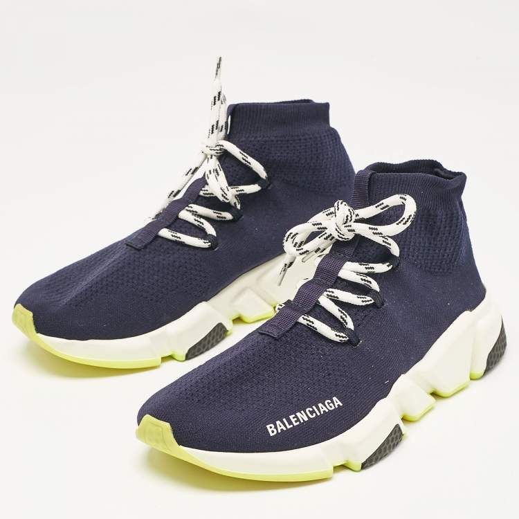 مملوكة مسبقًا Balenciaga Blue Fabric Speed Trainer High Top Sneakers Size 39