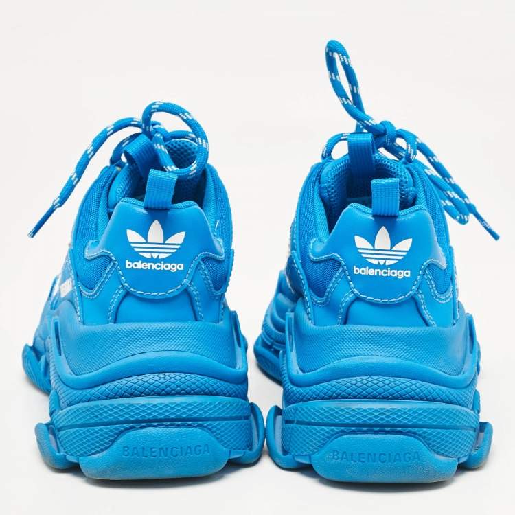 Pre Owned Balenciaga x Adidas Blue/White Faux Leather and Mesh Triple S Sneakers Size 37