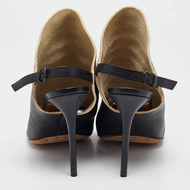 Pre Owned Balenciaga Black Leather Glove Slingback Sandals Size 40