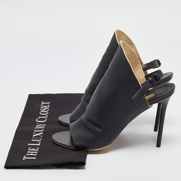 Pre Owned Balenciaga Black Leather Glove Slingback Sandals Size 40