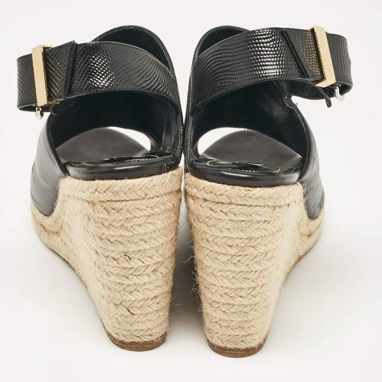 Pre Owned Balenciaga Black Leather Glove Espadrille Wedge Sandals Size 41