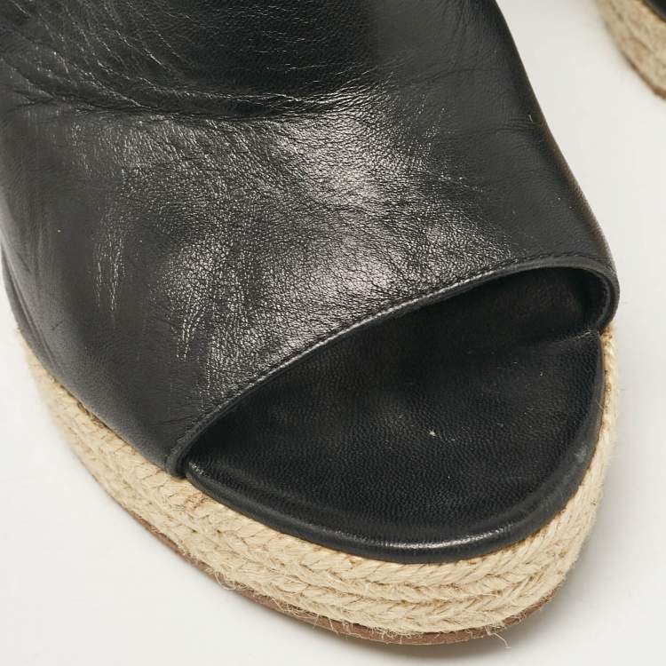 Pre Owned Balenciaga Black Leather Glove Espadrille Wedge Sandals Size 41