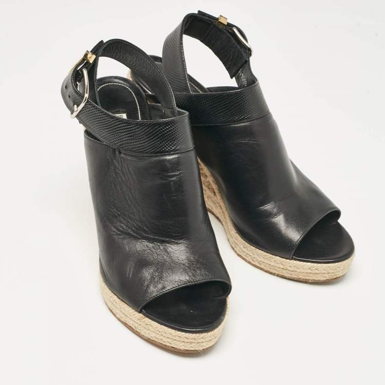 Pre Owned Balenciaga Black Leather Glove Espadrille Wedge Sandals Size 41